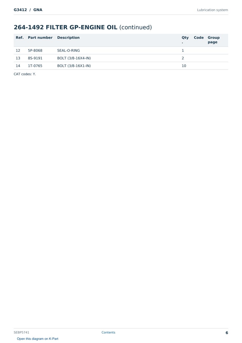 Caterpillar G3412 S/N GNA Partsbook SEBP5741 (English) - sample page 6 of 10 Caterpillar G3412 S/N GNA Partsbook SEBP5741 (English) - sample page 6 of 10