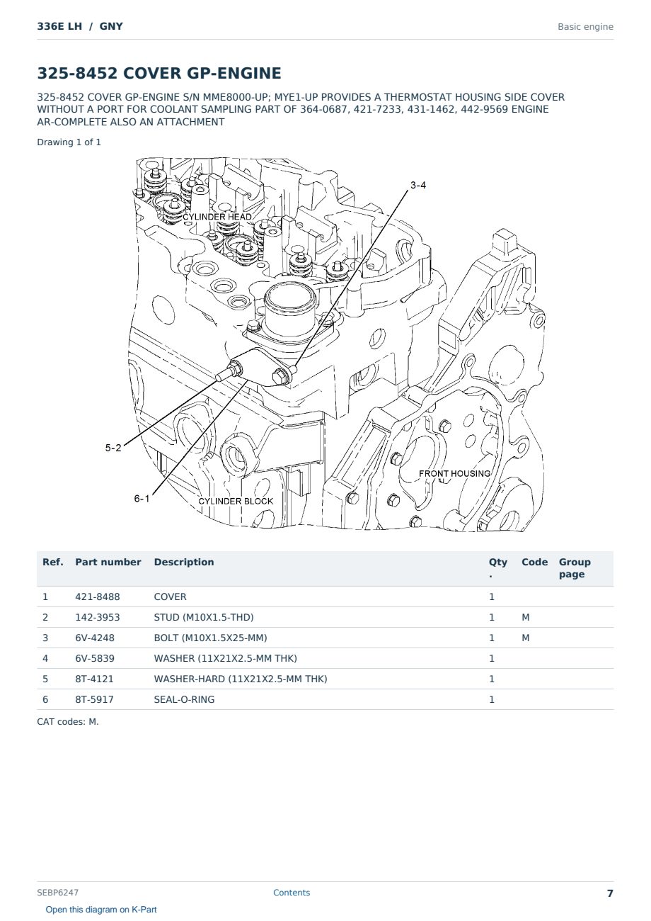 Caterpillar 336E LH S/N GNY Partsbook SEBP6247 (English) - sample page 7 of 10 Caterpillar 336E LH S/N GNY Partsbook SEBP6247 (English) - sample page 7 of 10