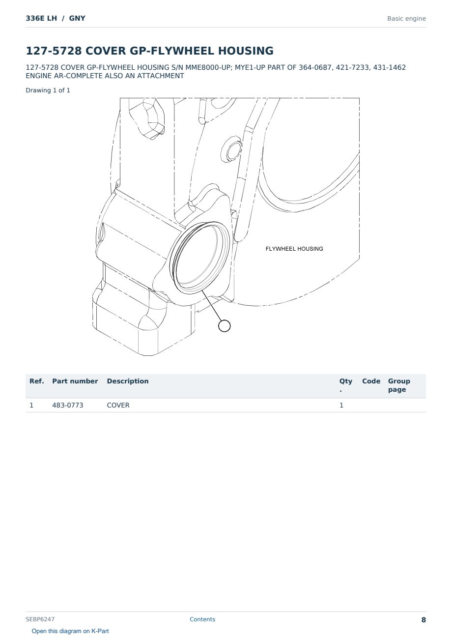 Caterpillar 336E LH S/N GNY Partsbook SEBP6247 (English) - sample page 8 of 10 Caterpillar 336E LH S/N GNY Partsbook SEBP6247 (English) - sample page 8 of 10