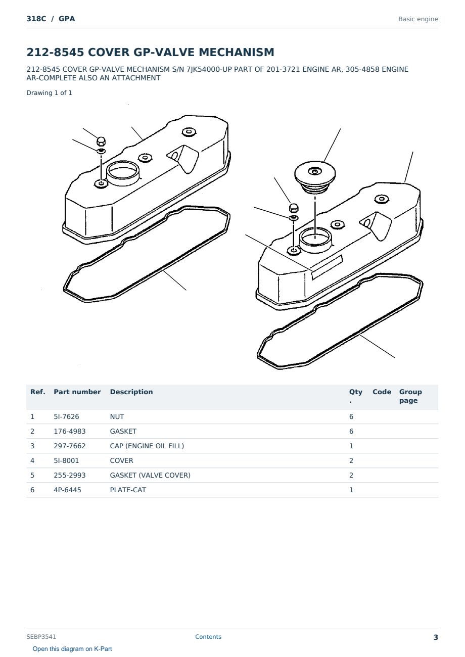 Caterpillar 318C S/N GPA Partsbook SEBP3541 (English) - sample page 3 of 10 Caterpillar 318C S/N GPA Partsbook SEBP3541 (English) - sample page 3 of 10