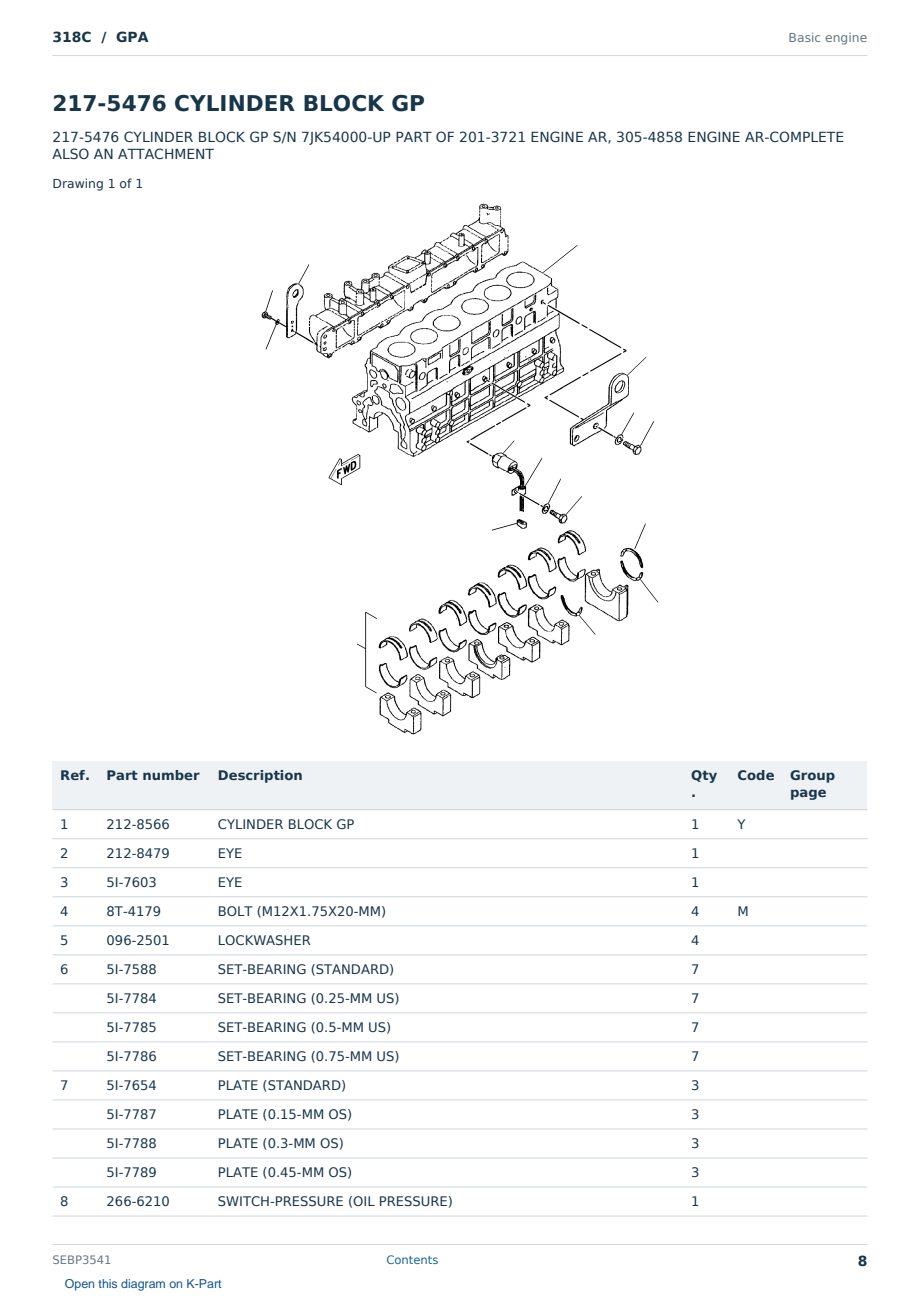 Caterpillar 318C S/N GPA Partsbook SEBP3541 (English) - sample page 8 of 10 Caterpillar 318C S/N GPA Partsbook SEBP3541 (English) - sample page 8 of 10