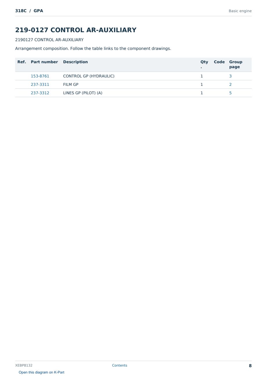 Caterpillar 318C S/N GPA Partsbook XEBP8132 (English) - sample page 8 of 8 Caterpillar 318C S/N GPA Partsbook XEBP8132 (English) - sample page 8 of 8
