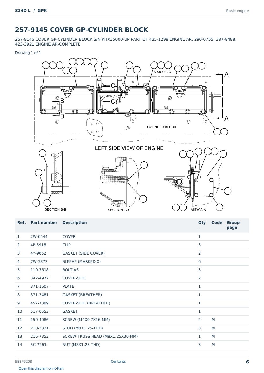 Caterpillar 324D L S/N GPK Partsbook SEBP6208 (English) - sample page 6 of 10 Caterpillar 324D L S/N GPK Partsbook SEBP6208 (English) - sample page 6 of 10