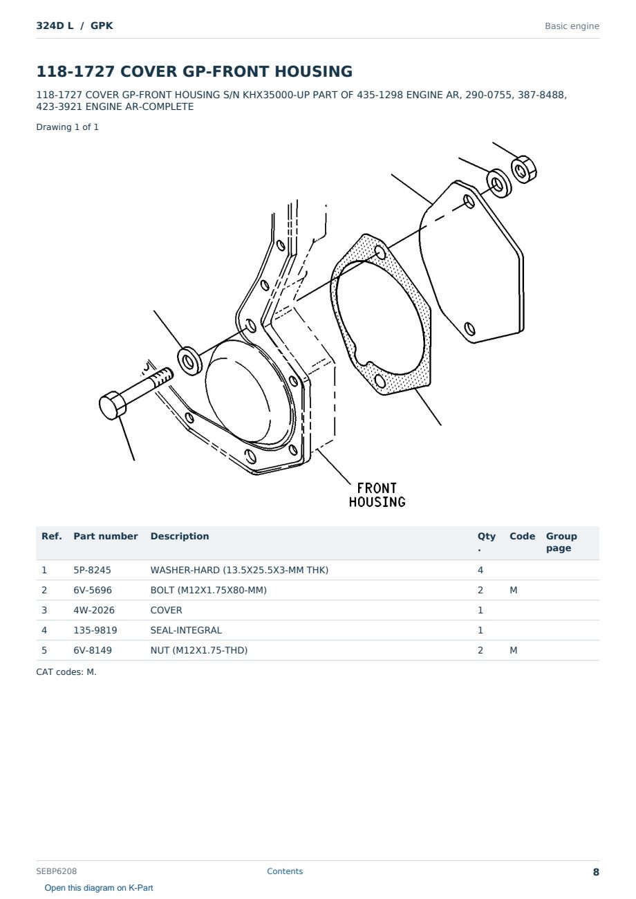 Caterpillar 324D L S/N GPK Partsbook SEBP6208 (English) - sample page 8 of 10 Caterpillar 324D L S/N GPK Partsbook SEBP6208 (English) - sample page 8 of 10