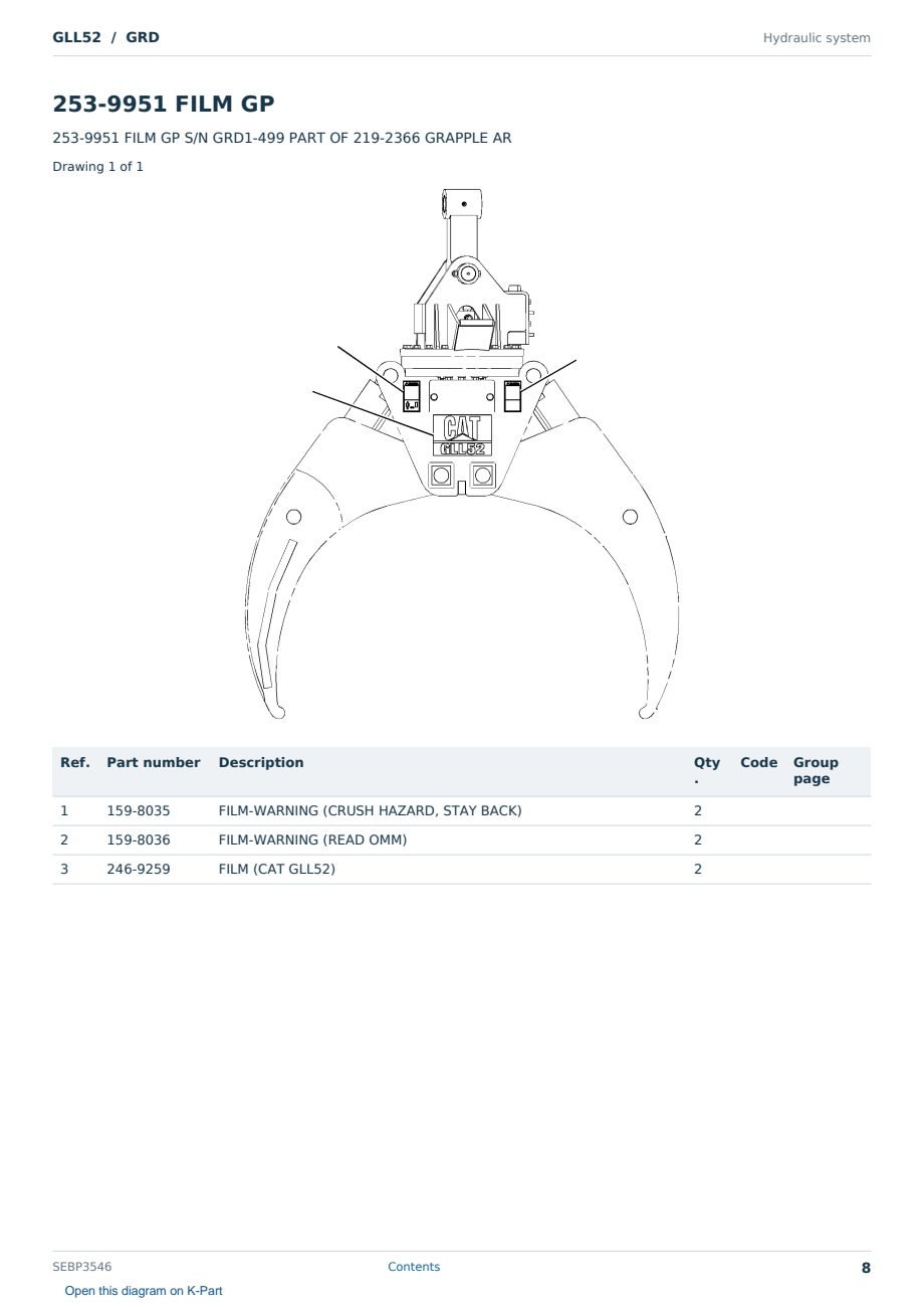 Caterpillar GLL52 S/N GRD Partsbook SEBP3546 (English) - sample page 8 of 10 Caterpillar GLL52 S/N GRD Partsbook SEBP3546 (English) - sample page 8 of 10