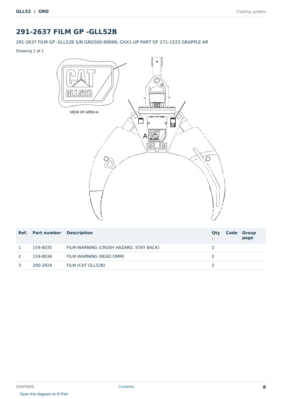 Caterpillar GLL52 S/N GRD Partsbook SEBP4896 (English) - sample page 8 of 10 Caterpillar GLL52 S/N GRD Partsbook SEBP4896 (English) - sample page 8 of 10