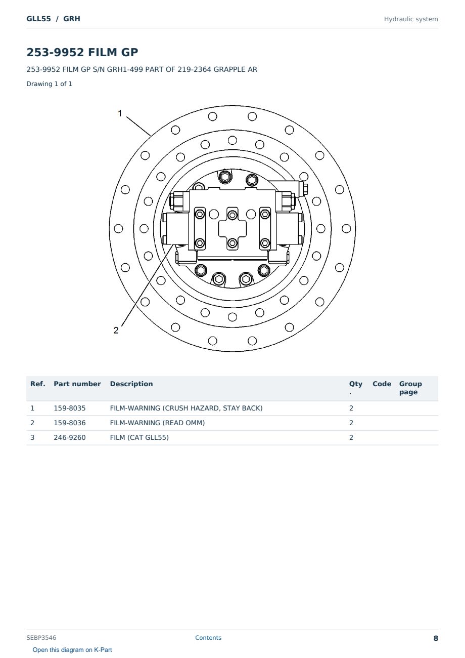 Caterpillar GLL55 S/N GRH Partsbook SEBP3546 (English) - sample page 8 of 10 Caterpillar GLL55 S/N GRH Partsbook SEBP3546 (English) - sample page 8 of 10