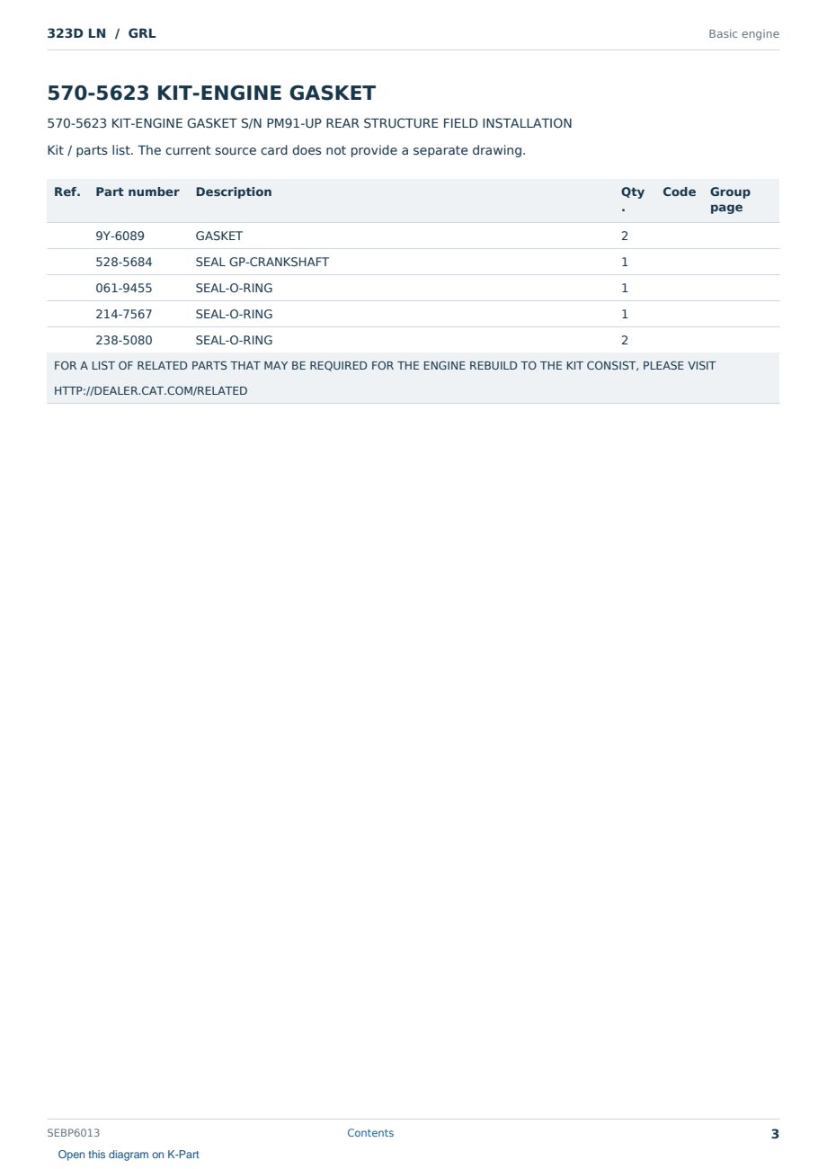 Caterpillar 323D LN S/N GRL Partsbook SEBP6013 (English) - sample page 3 of 6 Caterpillar 323D LN S/N GRL Partsbook SEBP6013 (English) - sample page 3 of 6