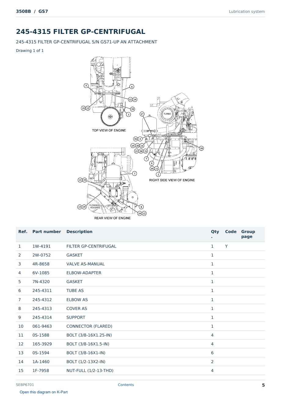 Caterpillar 3508B S/N GS7 Partsbook SEBP6701 (English) - sample page 5 of 10 Caterpillar 3508B S/N GS7 Partsbook SEBP6701 (English) - sample page 5 of 10