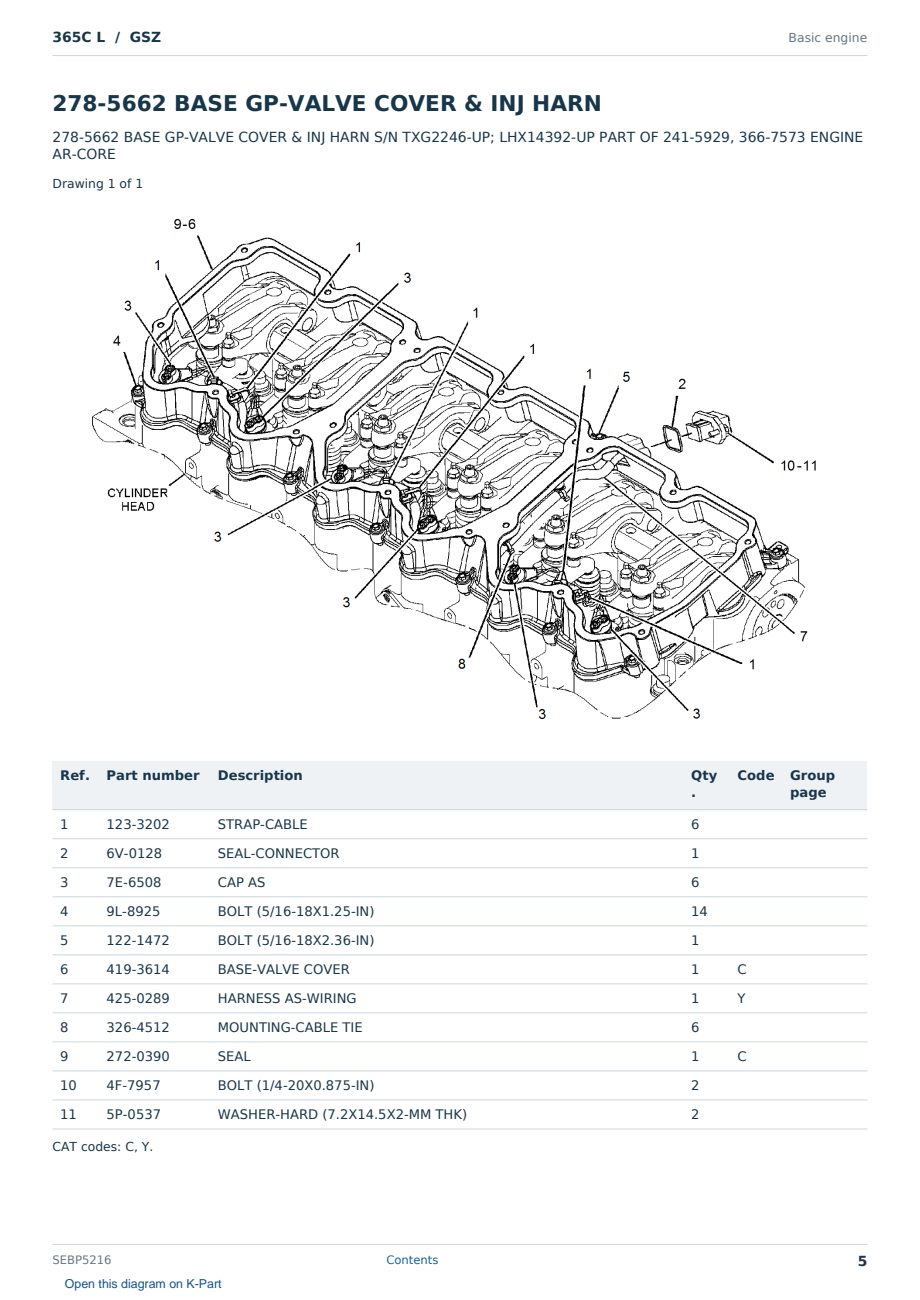 Caterpillar 365C L S/N GSZ Partsbook SEBP5216 (English) - sample page 5 of 10 Caterpillar 365C L S/N GSZ Partsbook SEBP5216 (English) - sample page 5 of 10