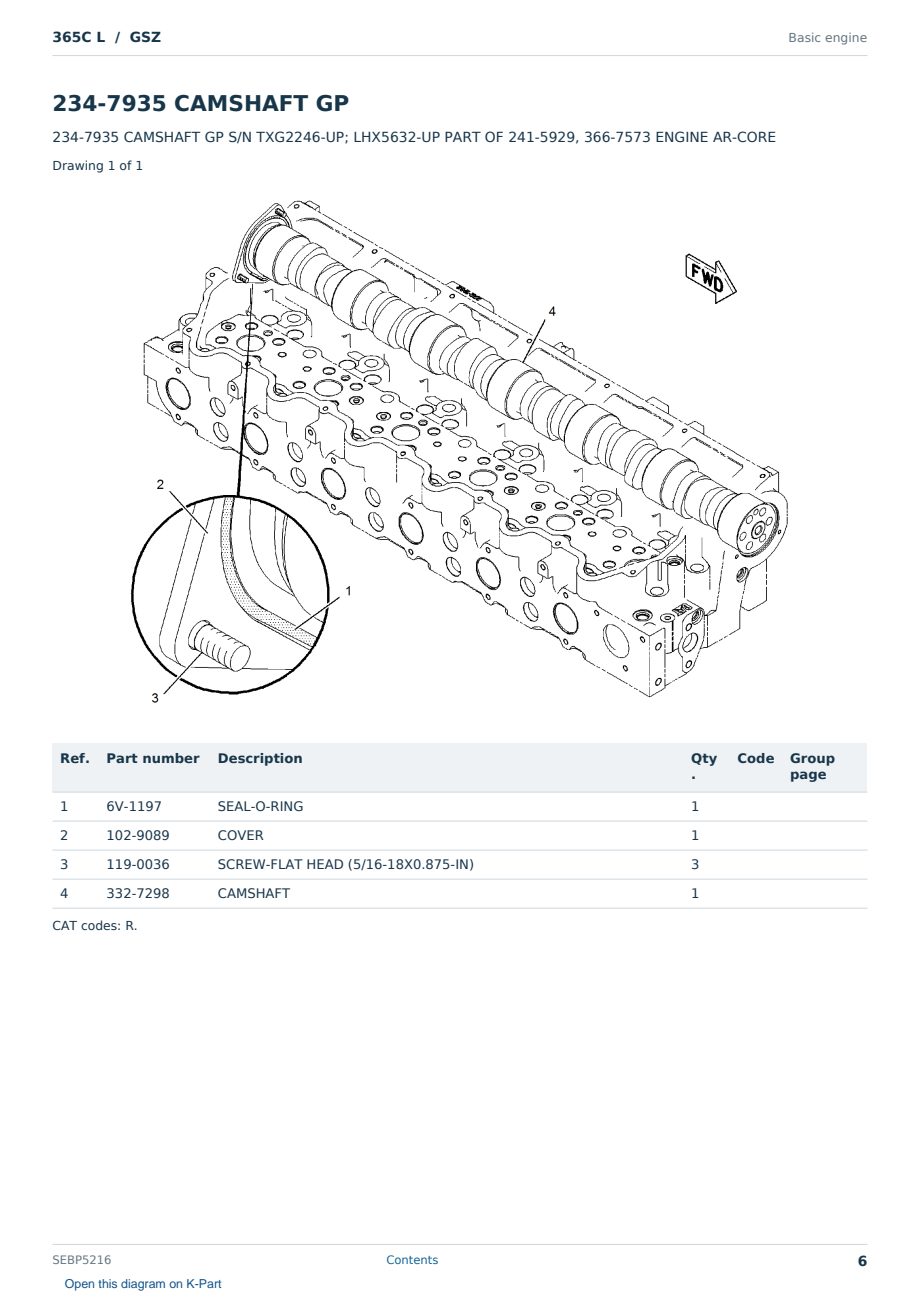 Caterpillar 365C L S/N GSZ Partsbook SEBP5216 (English) - sample page 6 of 10 Caterpillar 365C L S/N GSZ Partsbook SEBP5216 (English) - sample page 6 of 10
