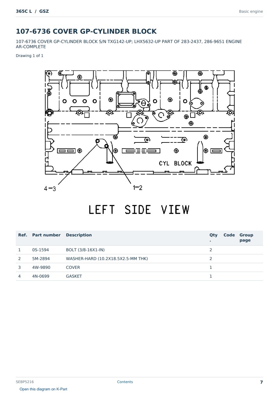 Caterpillar 365C L S/N GSZ Partsbook SEBP5216 (English) - sample page 7 of 10 Caterpillar 365C L S/N GSZ Partsbook SEBP5216 (English) - sample page 7 of 10