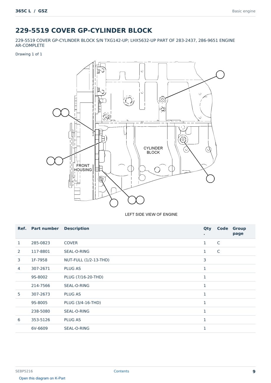 Caterpillar 365C L S/N GSZ Partsbook SEBP5216 (English) - sample page 9 of 10 Caterpillar 365C L S/N GSZ Partsbook SEBP5216 (English) - sample page 9 of 10