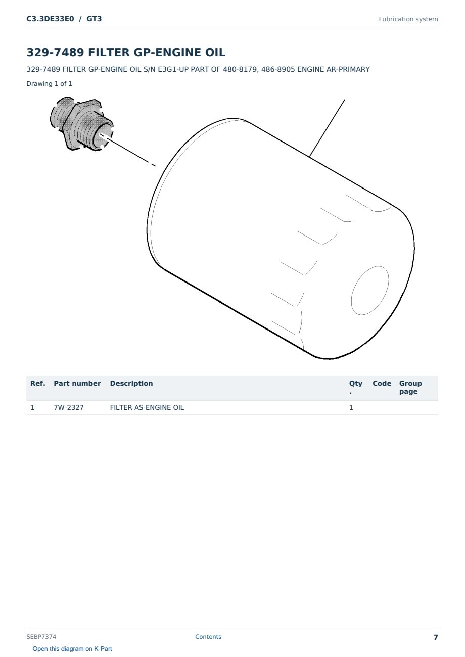Caterpillar C3.3DE33E0 S/N GT3 Partsbook SEBP7374 (English) - sample page 7 of 10 Caterpillar C3.3DE33E0 S/N GT3 Partsbook SEBP7374 (English) - sample page 7 of 10