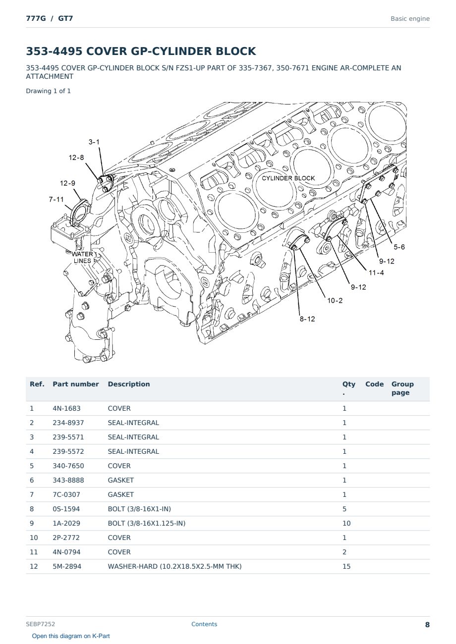Caterpillar 777G S/N GT7 Partsbook SEBP7252 (English) - sample page 8 of 10 Caterpillar 777G S/N GT7 Partsbook SEBP7252 (English) - sample page 8 of 10