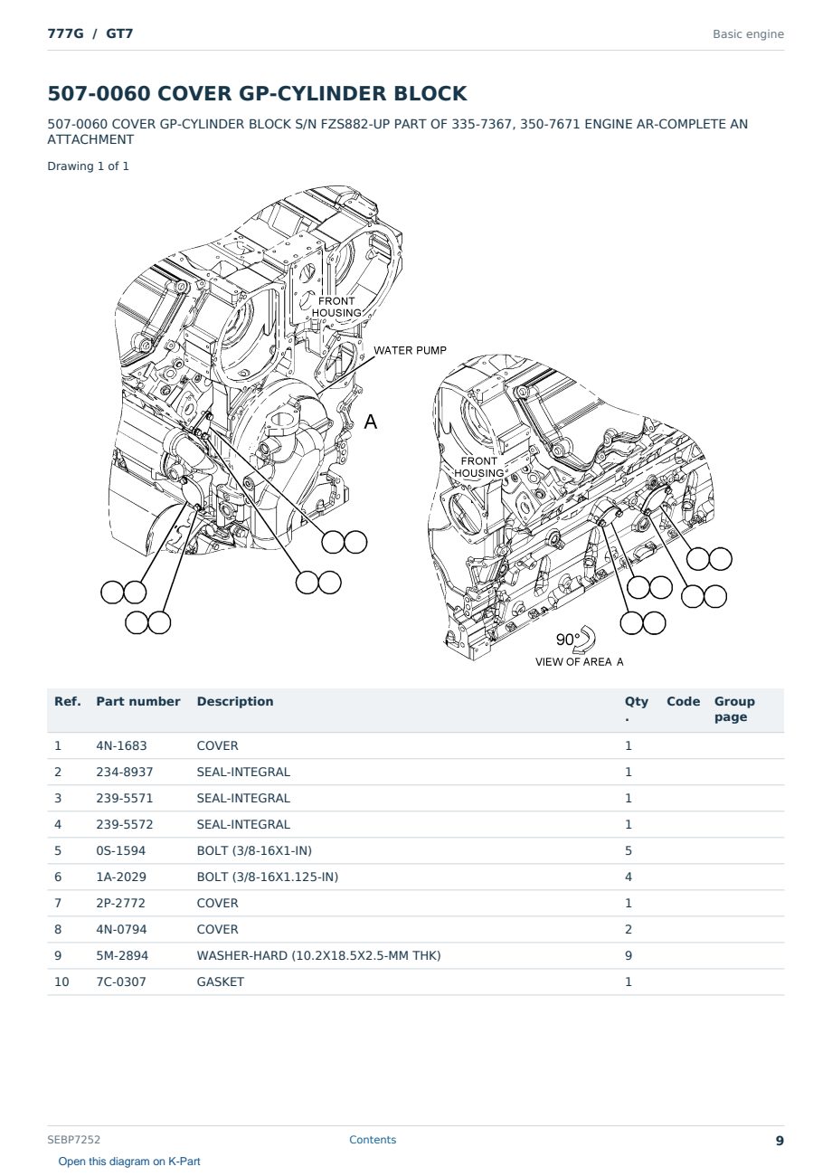 Caterpillar 777G S/N GT7 Partsbook SEBP7252 (English) - sample page 9 of 10 Caterpillar 777G S/N GT7 Partsbook SEBP7252 (English) - sample page 9 of 10
