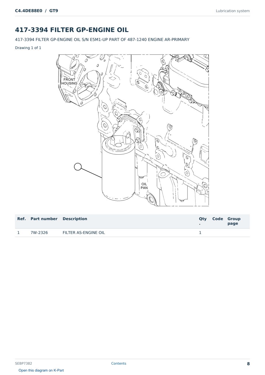 Caterpillar C4.4DE88E0 S/N GT9 Partsbook SEBP7382 (English) - sample page 8 of 10 Caterpillar C4.4DE88E0 S/N GT9 Partsbook SEBP7382 (English) - sample page 8 of 10