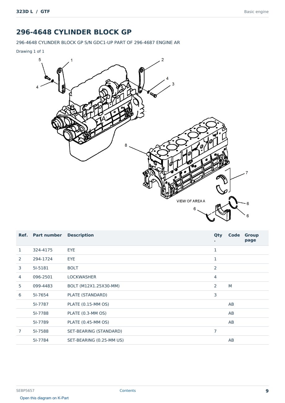 Caterpillar 323D L S/N GTF Partsbook SEBP5657 (English) - sample page 9 of 10 Caterpillar 323D L S/N GTF Partsbook SEBP5657 (English) - sample page 9 of 10