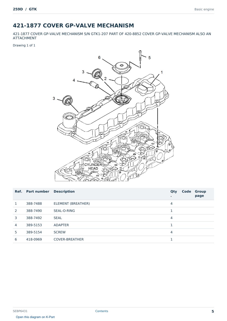 Caterpillar 259D S/N GTK Partsbook SEBP6431 (English) - sample page 5 of 10 Caterpillar 259D S/N GTK Partsbook SEBP6431 (English) - sample page 5 of 10