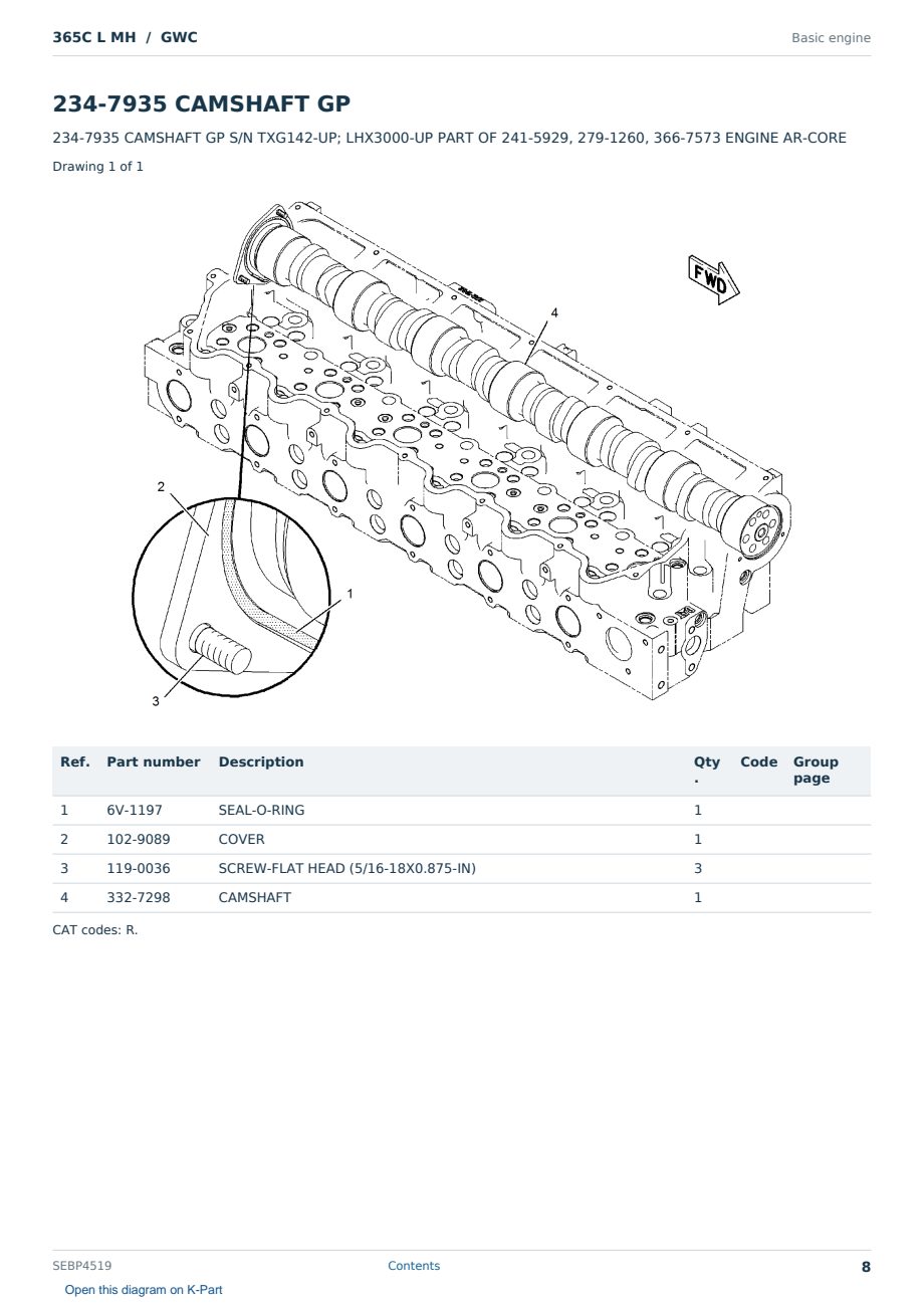 Caterpillar 365C L MH S/N GWC Partsbook SEBP4519 (English) - sample page 8 of 10 Caterpillar 365C L MH S/N GWC Partsbook SEBP4519 (English) - sample page 8 of 10