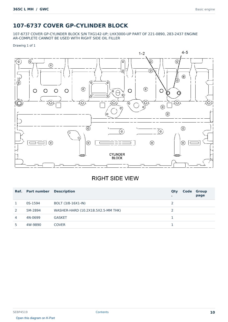 Caterpillar 365C L MH S/N GWC Partsbook SEBP4519 (English) - sample page 10 of 10 Caterpillar 365C L MH S/N GWC Partsbook SEBP4519 (English) - sample page 10 of 10