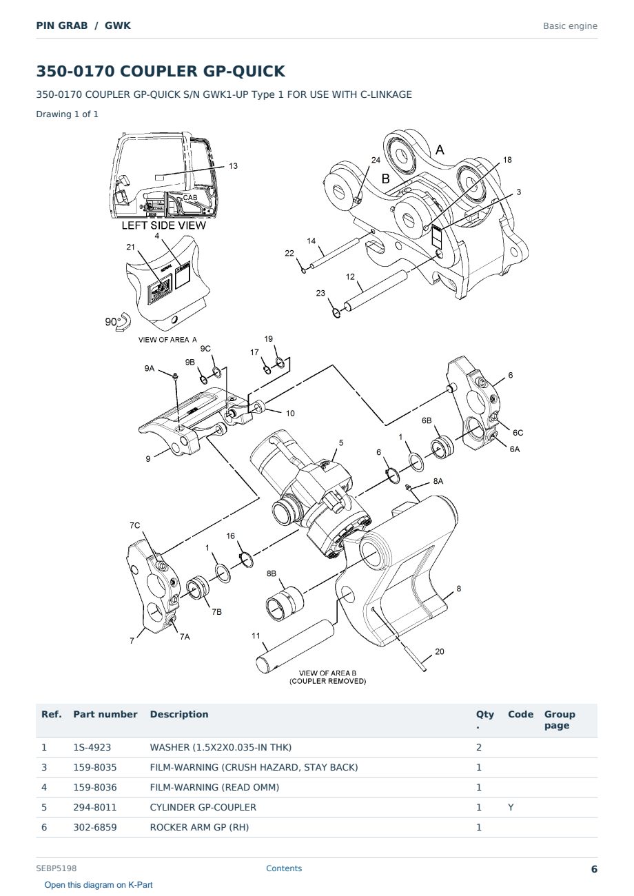 Caterpillar PIN GRAB S/N GWK Partsbook SEBP5198 (English) - sample page 6 of 9 Caterpillar PIN GRAB S/N GWK Partsbook SEBP5198 (English) - sample page 6 of 9