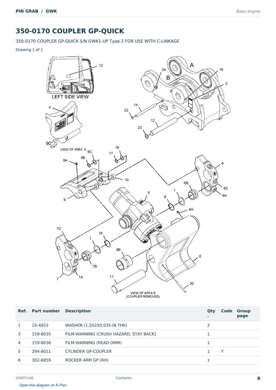 Caterpillar PIN GRAB S/N GWK Partsbook SEBP5198 (English) - sample page 8 of 9 Caterpillar PIN GRAB S/N GWK Partsbook SEBP5198 (English) - sample page 8 of 9