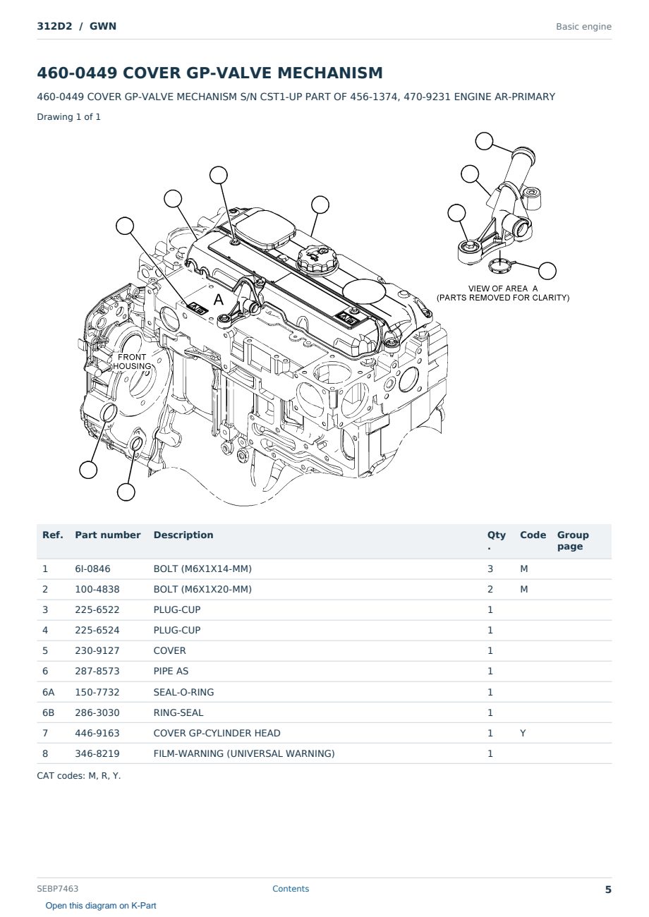 Caterpillar 312D2 S/N GWN Partsbook SEBP7463 (English) - sample page 5 of 10 Caterpillar 312D2 S/N GWN Partsbook SEBP7463 (English) - sample page 5 of 10