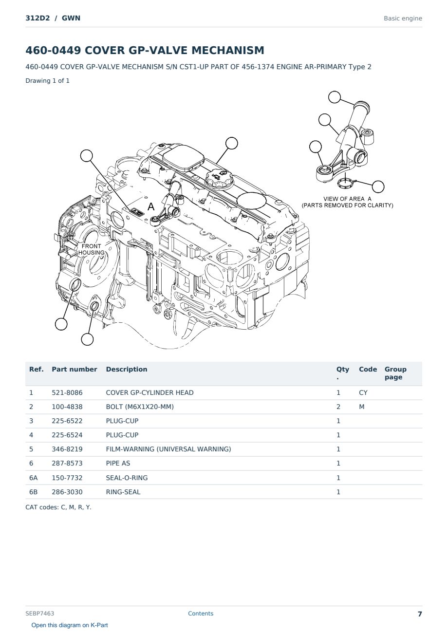 Caterpillar 312D2 S/N GWN Partsbook SEBP7463 (English) - sample page 7 of 10 Caterpillar 312D2 S/N GWN Partsbook SEBP7463 (English) - sample page 7 of 10