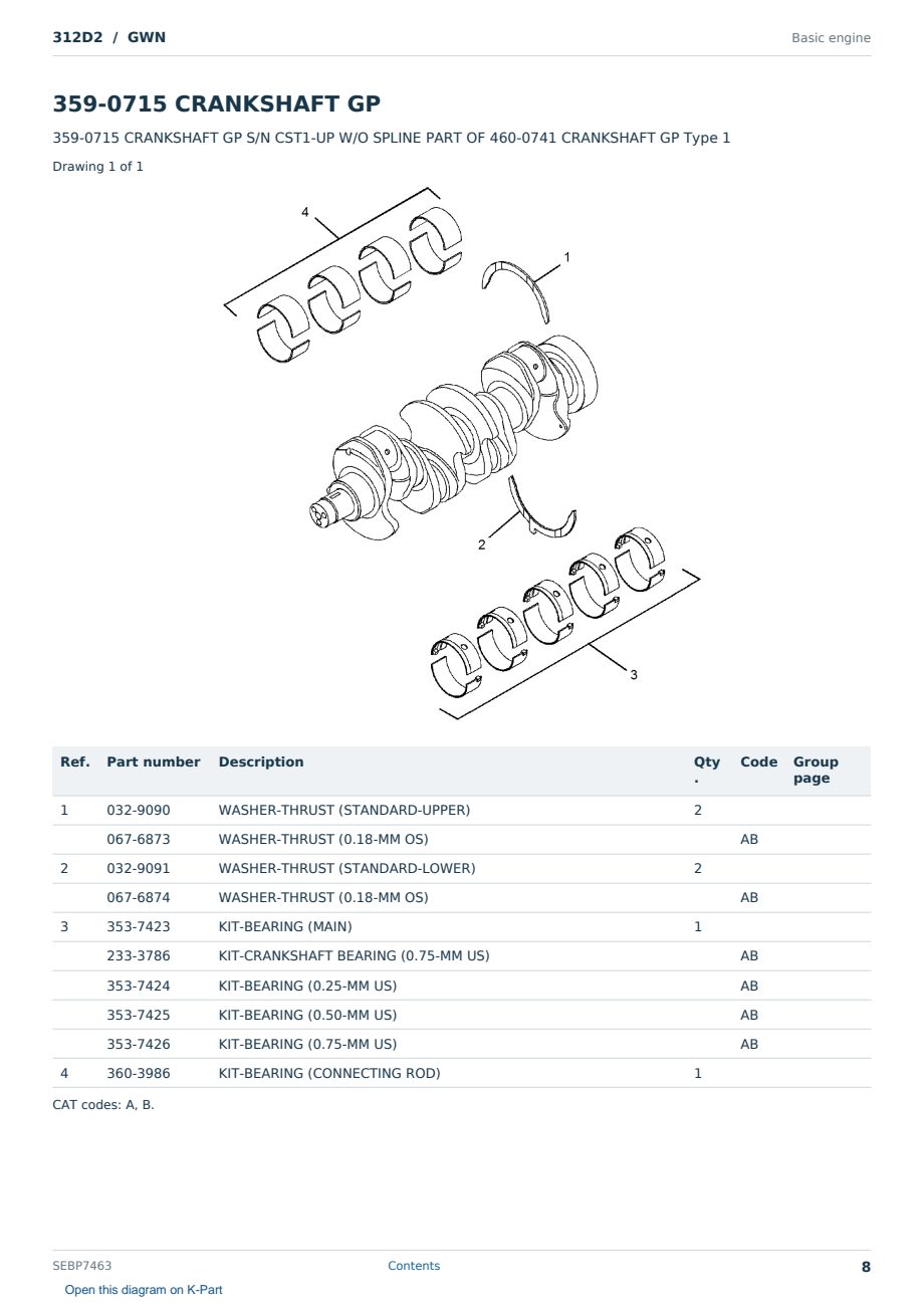Caterpillar 312D2 S/N GWN Partsbook SEBP7463 (English) - sample page 8 of 10 Caterpillar 312D2 S/N GWN Partsbook SEBP7463 (English) - sample page 8 of 10