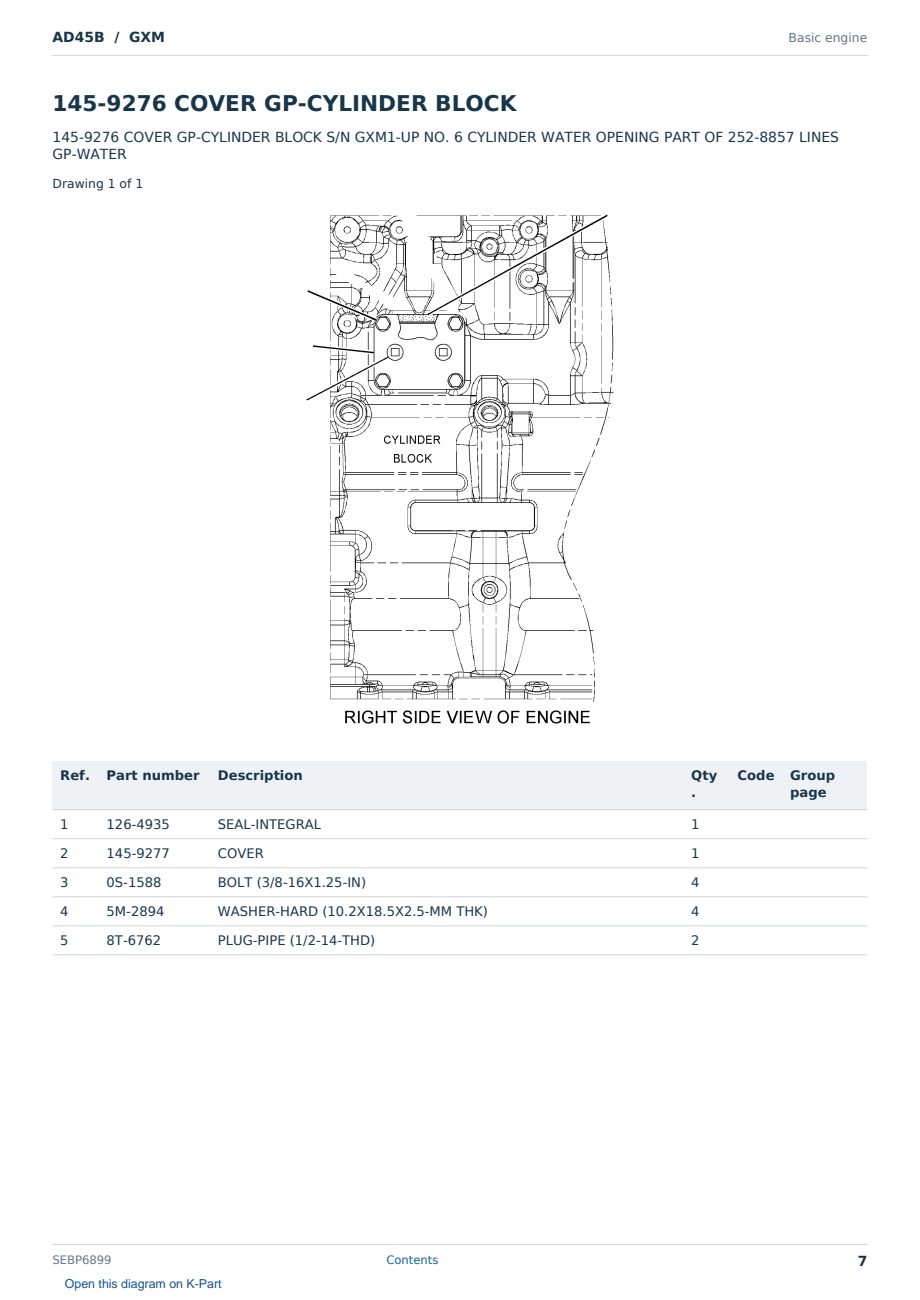 Caterpillar AD45B S/N GXM Partsbook SEBP6899 (English) - sample page 7 of 10 Caterpillar AD45B S/N GXM Partsbook SEBP6899 (English) - sample page 7 of 10