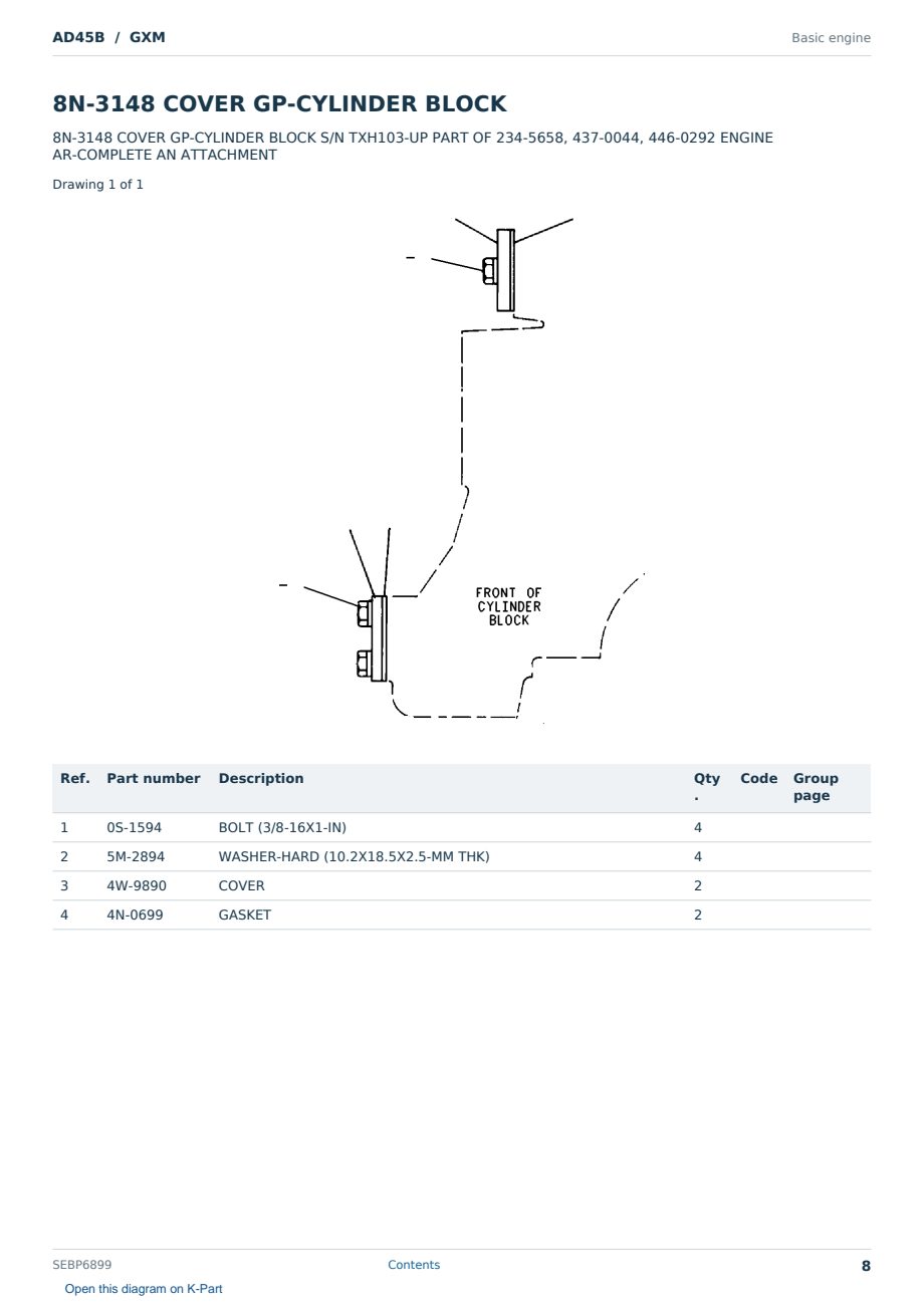 Caterpillar AD45B S/N GXM Partsbook SEBP6899 (English) - sample page 8 of 10 Caterpillar AD45B S/N GXM Partsbook SEBP6899 (English) - sample page 8 of 10
