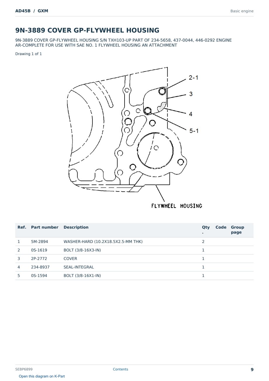 Caterpillar AD45B S/N GXM Partsbook SEBP6899 (English) - sample page 9 of 10 Caterpillar AD45B S/N GXM Partsbook SEBP6899 (English) - sample page 9 of 10