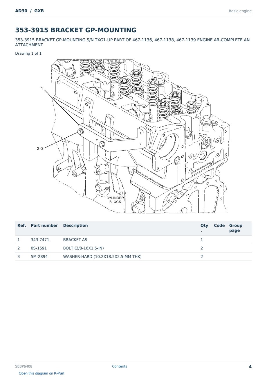 Caterpillar AD30 S/N GXR Partsbook SEBP6408 (English) - sample page 4 of 10 Caterpillar AD30 S/N GXR Partsbook SEBP6408 (English) - sample page 4 of 10