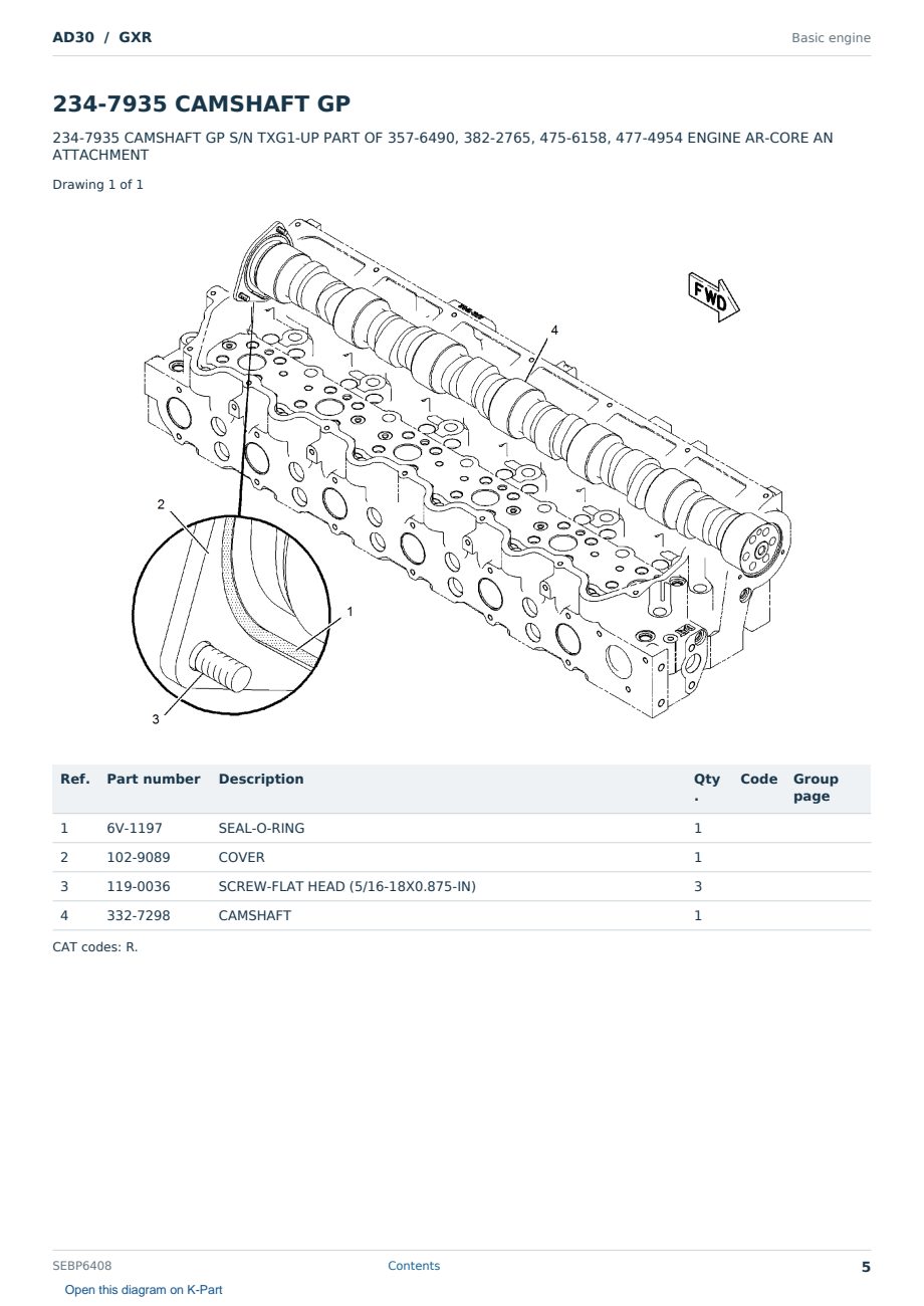 Caterpillar AD30 S/N GXR Partsbook SEBP6408 (English) - sample page 5 of 10 Caterpillar AD30 S/N GXR Partsbook SEBP6408 (English) - sample page 5 of 10