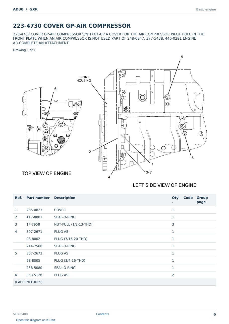Caterpillar AD30 S/N GXR Partsbook SEBP6408 (English) - sample page 6 of 10 Caterpillar AD30 S/N GXR Partsbook SEBP6408 (English) - sample page 6 of 10