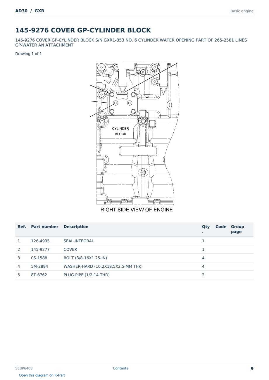 Caterpillar AD30 S/N GXR Partsbook SEBP6408 (English) - sample page 9 of 10 Caterpillar AD30 S/N GXR Partsbook SEBP6408 (English) - sample page 9 of 10