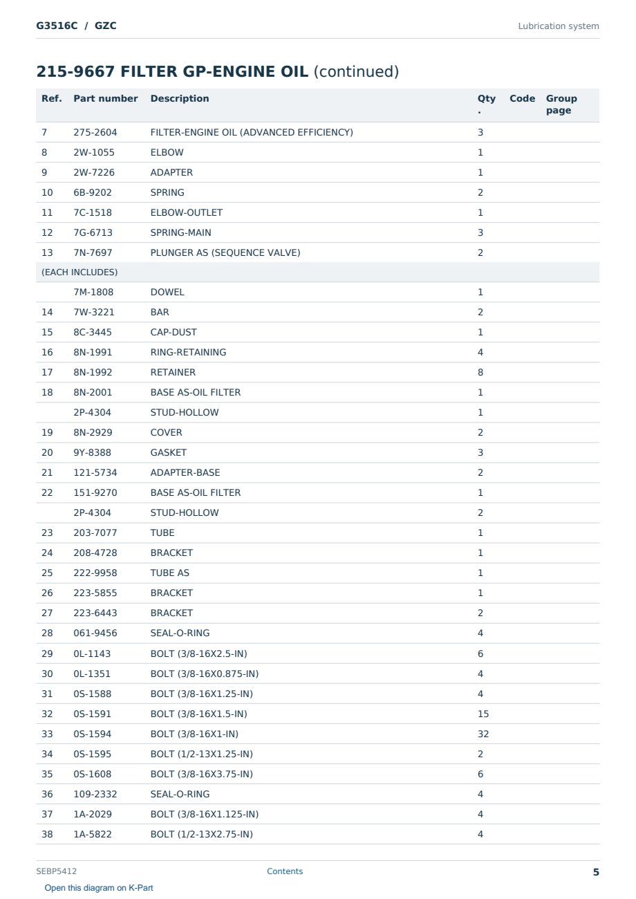 Caterpillar G3516C S/N GZC Partsbook SEBP5412 (English) - sample page 5 of 10 Caterpillar G3516C S/N GZC Partsbook SEBP5412 (English) - sample page 5 of 10