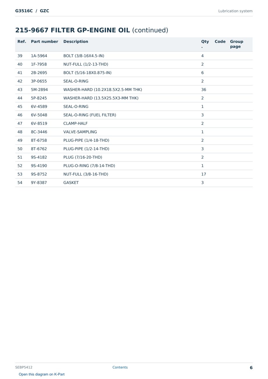 Caterpillar G3516C S/N GZC Partsbook SEBP5412 (English) - sample page 6 of 10 Caterpillar G3516C S/N GZC Partsbook SEBP5412 (English) - sample page 6 of 10