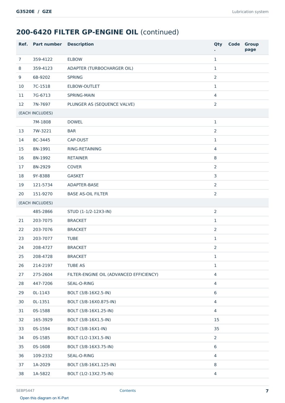 Caterpillar G3520E S/N GZE Partsbook SEBP5447 (English) - sample page 7 of 10 Caterpillar G3520E S/N GZE Partsbook SEBP5447 (English) - sample page 7 of 10