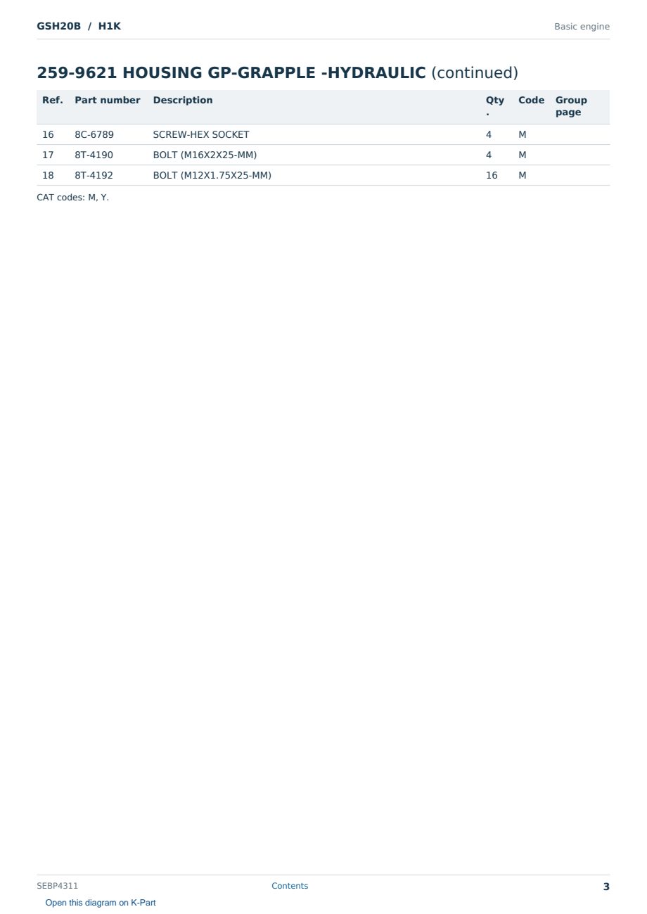 Caterpillar GSH20B S/N H1K Partsbook SEBP4311 (English) - sample page 3 of 10 Caterpillar GSH20B S/N H1K Partsbook SEBP4311 (English) - sample page 3 of 10
