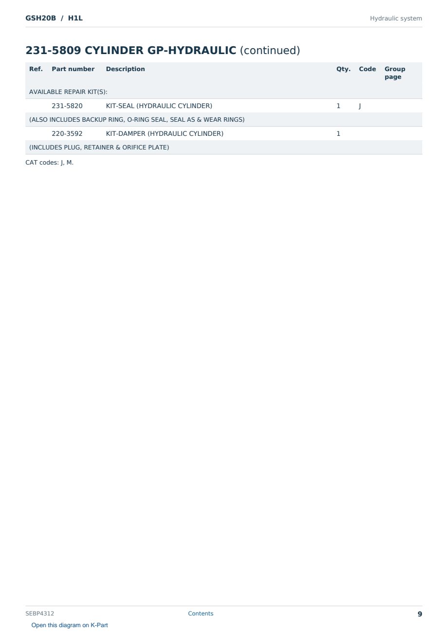 Caterpillar GSH20B S/N H1L Partsbook SEBP4312 (English) - sample page 9 of 10 Caterpillar GSH20B S/N H1L Partsbook SEBP4312 (English) - sample page 9 of 10