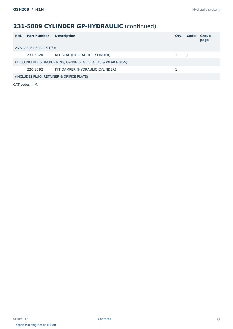 Caterpillar GSH20B S/N H1N Partsbook SEBP4312 (English) - sample page 8 of 10 Caterpillar GSH20B S/N H1N Partsbook SEBP4312 (English) - sample page 8 of 10