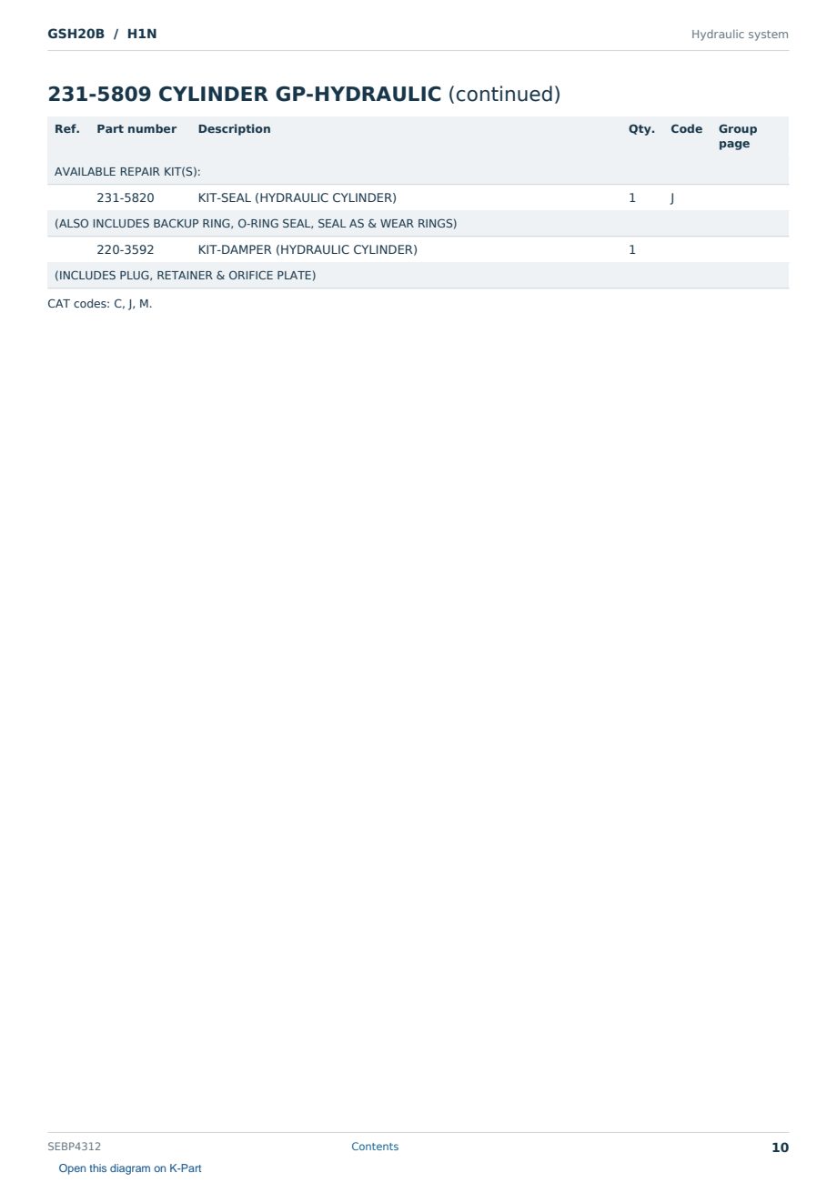 Caterpillar GSH20B S/N H1N Partsbook SEBP4312 (English) - sample page 10 of 10 Caterpillar GSH20B S/N H1N Partsbook SEBP4312 (English) - sample page 10 of 10