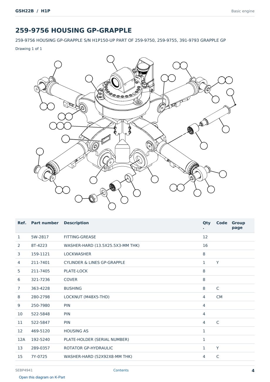 Caterpillar GSH22B S/N H1P Partsbook SEBP4941 (English) - sample page 4 of 10 Caterpillar GSH22B S/N H1P Partsbook SEBP4941 (English) - sample page 4 of 10