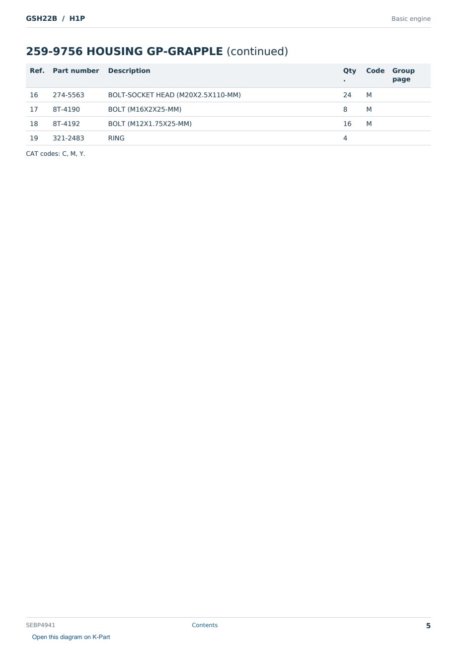 Caterpillar GSH22B S/N H1P Partsbook SEBP4941 (English) - sample page 5 of 10 Caterpillar GSH22B S/N H1P Partsbook SEBP4941 (English) - sample page 5 of 10