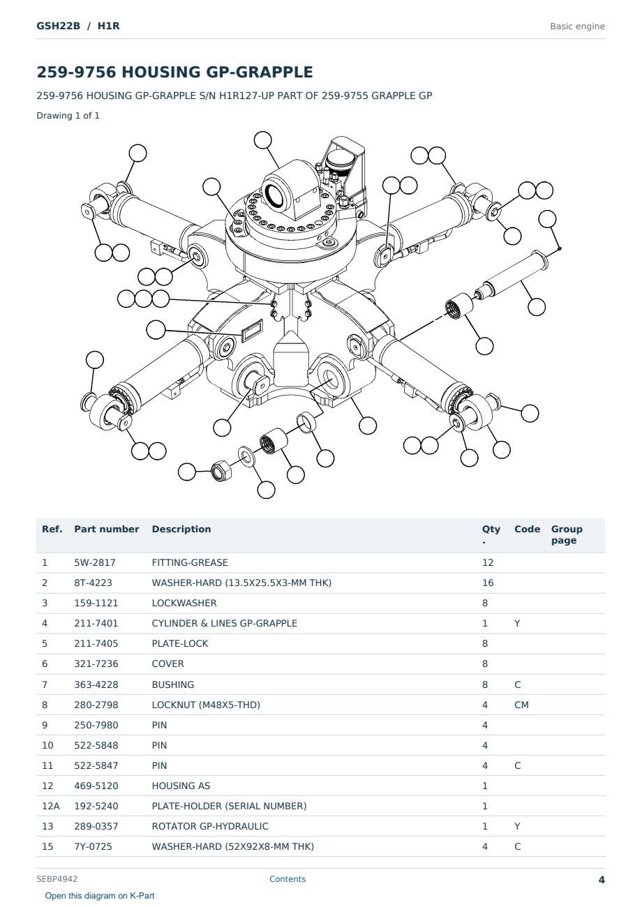 Caterpillar GSH22B S/N H1R Partsbook SEBP4942 (English) - sample page 4 of 10 Caterpillar GSH22B S/N H1R Partsbook SEBP4942 (English) - sample page 4 of 10