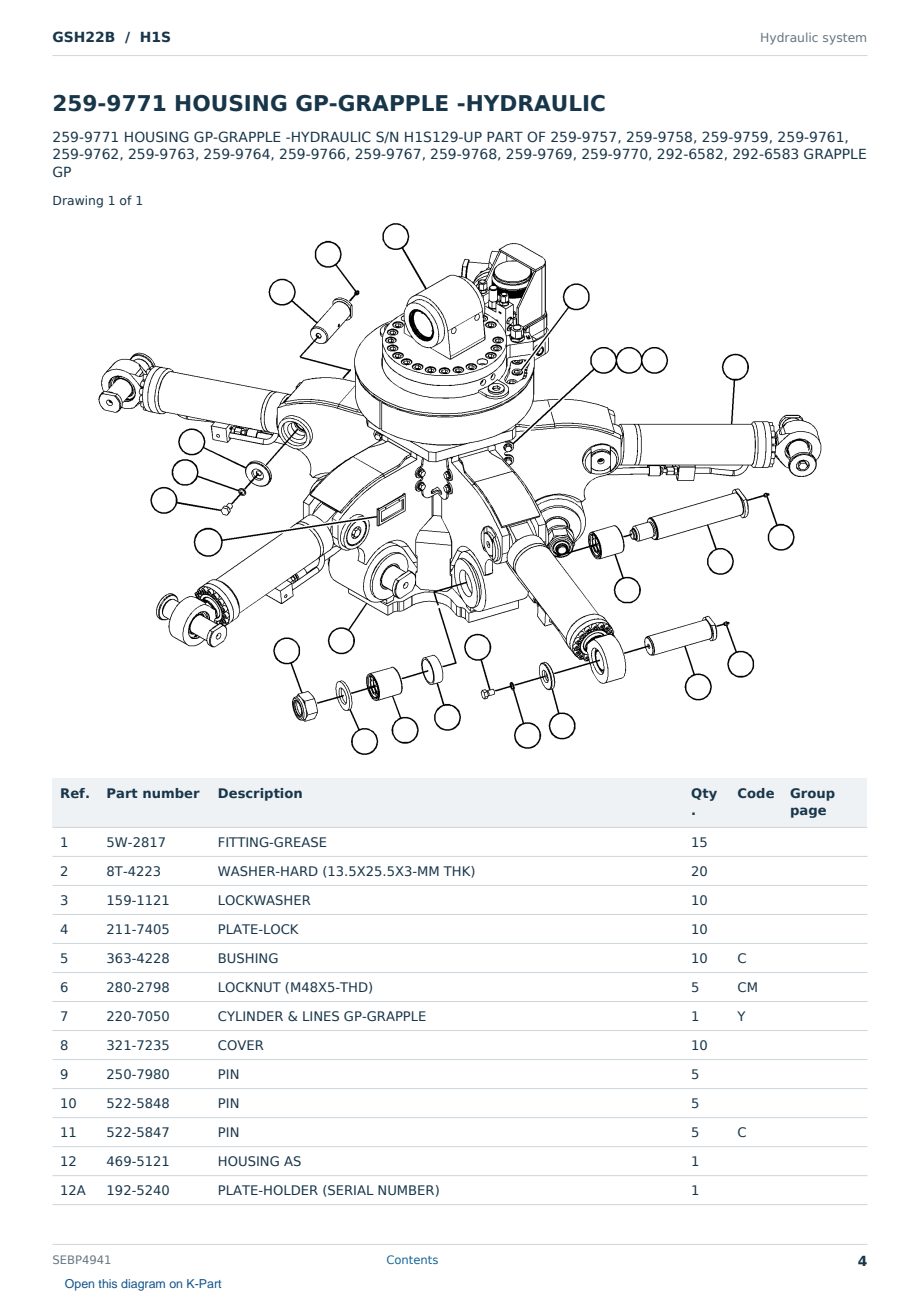 Caterpillar GSH22B S/N H1S Partsbook SEBP4941 (English) - sample page 4 of 10 Caterpillar GSH22B S/N H1S Partsbook SEBP4941 (English) - sample page 4 of 10
