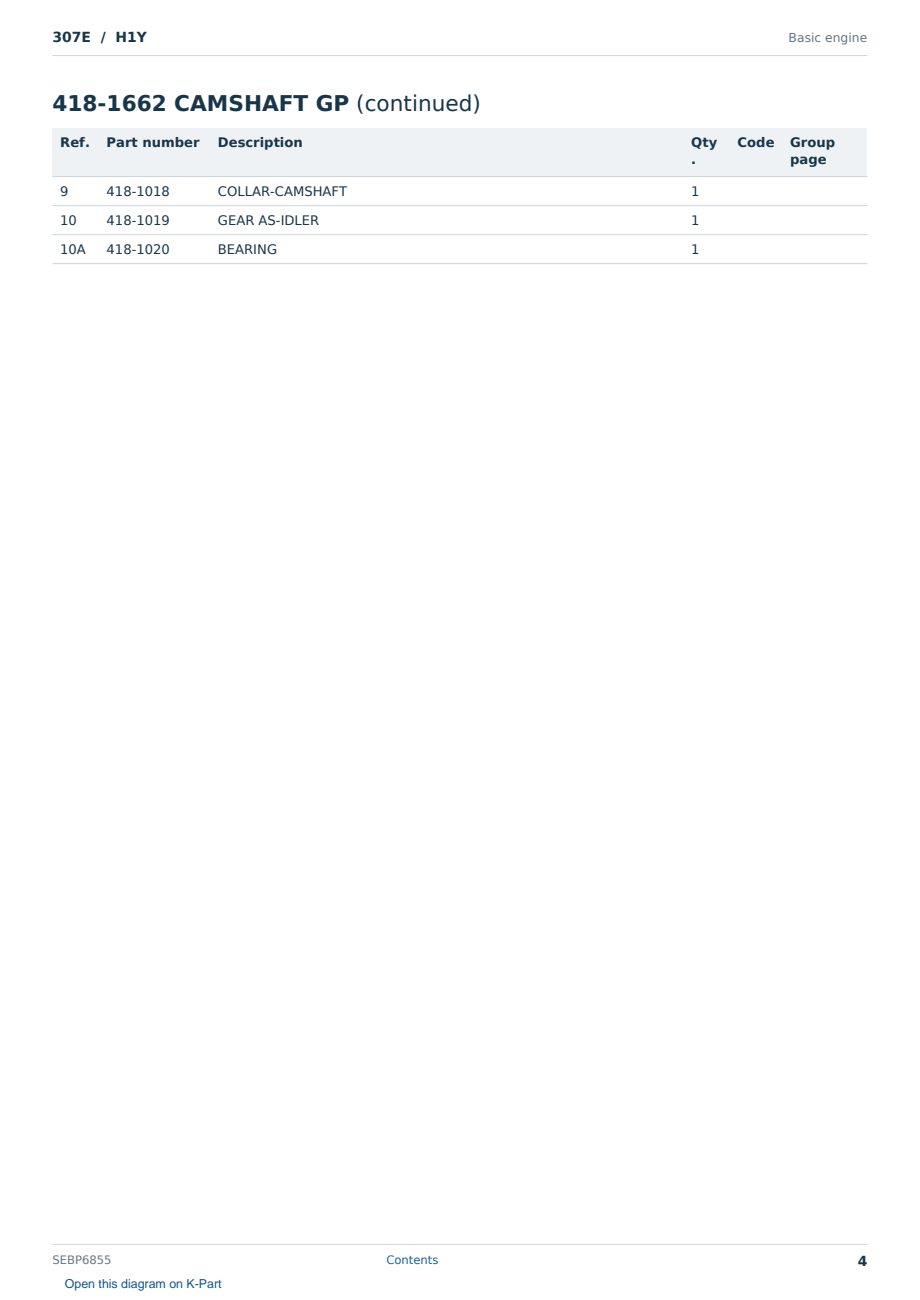 Caterpillar 307E S/N H1Y Partsbook SEBP6855 (English) - sample page 4 of 10 Caterpillar 307E S/N H1Y Partsbook SEBP6855 (English) - sample page 4 of 10