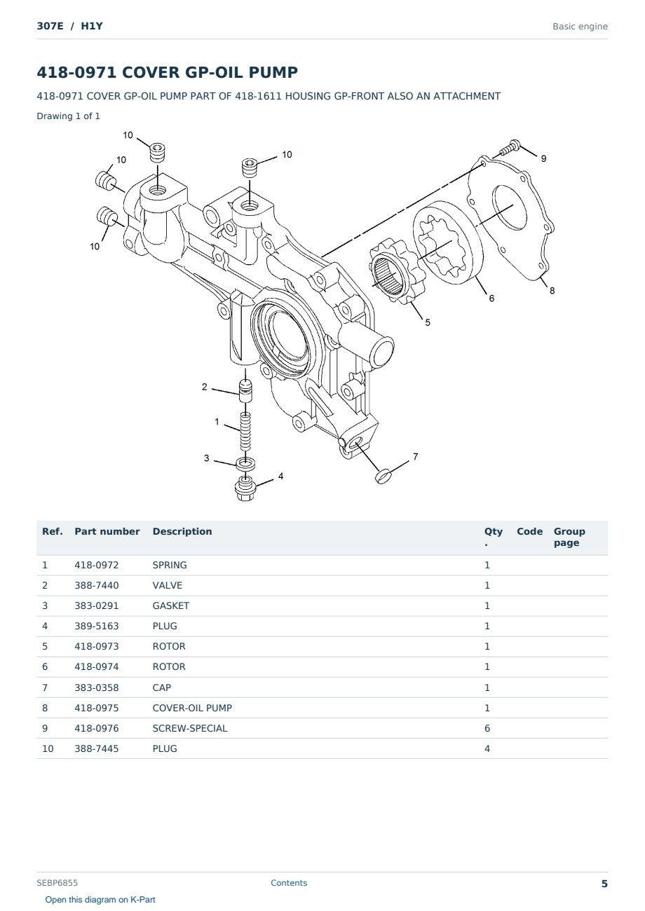Caterpillar 307E S/N H1Y Partsbook SEBP6855 (English) - sample page 5 of 10 Caterpillar 307E S/N H1Y Partsbook SEBP6855 (English) - sample page 5 of 10